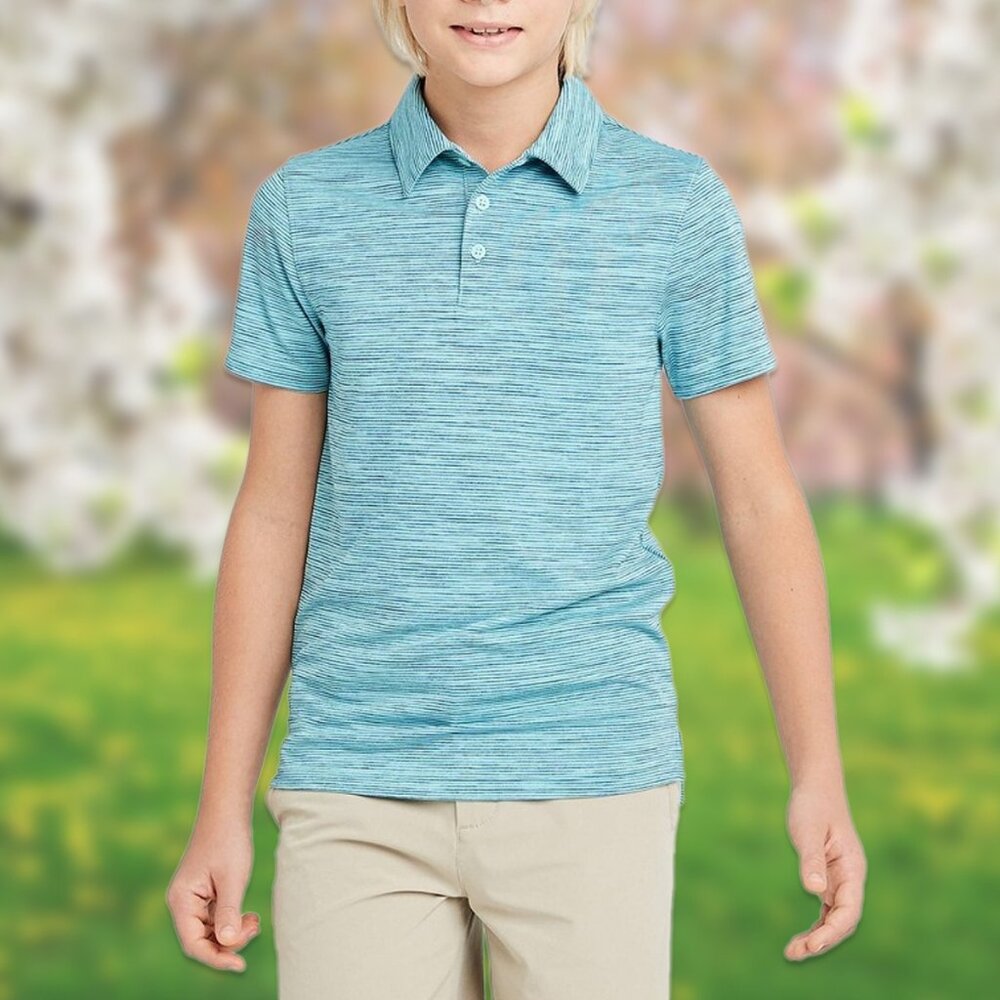 NWT Turquoise Green Striped Golf Polo Shirt - Boys Size XL (16) - All in Motion